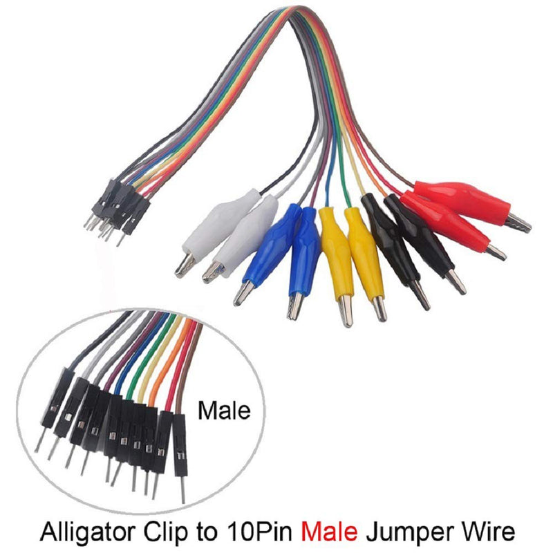 [Australia - AusPower] - Alligator Clip to Breadboard Jumper Wire Test Lead Dupont Cable 10pin 20cm Male Female for Arduino Microbit Nano LED Strip 