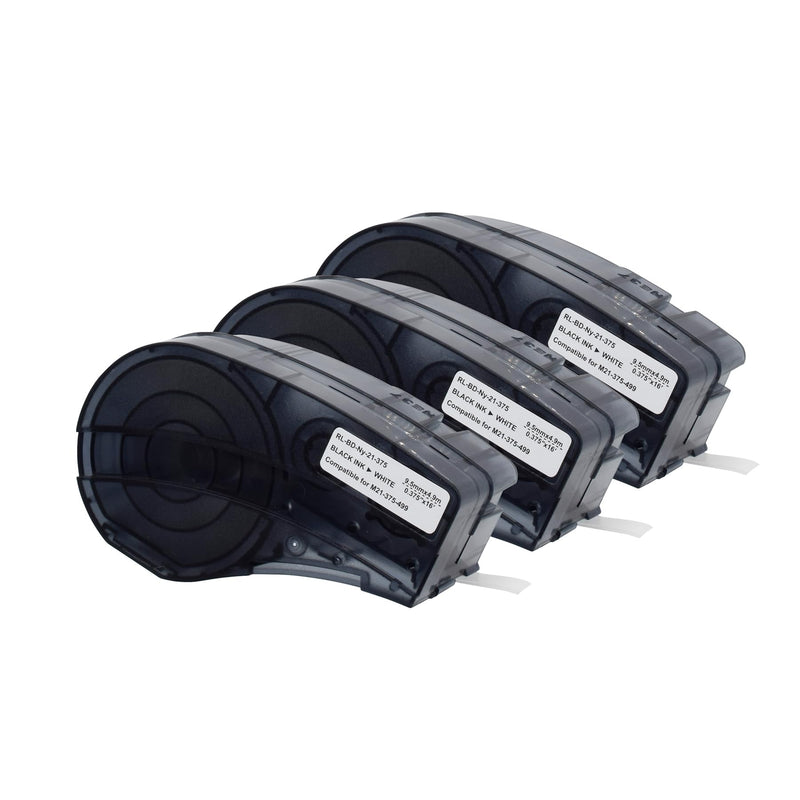 M21-375-499 Nylon Label Tape - M210 Labels for Cable Wire, Compatible with BMP21 Plus BMP21 Lab Printer, Black On White, High Adhesion, High & Low Temperature Resistantance 0.375 In