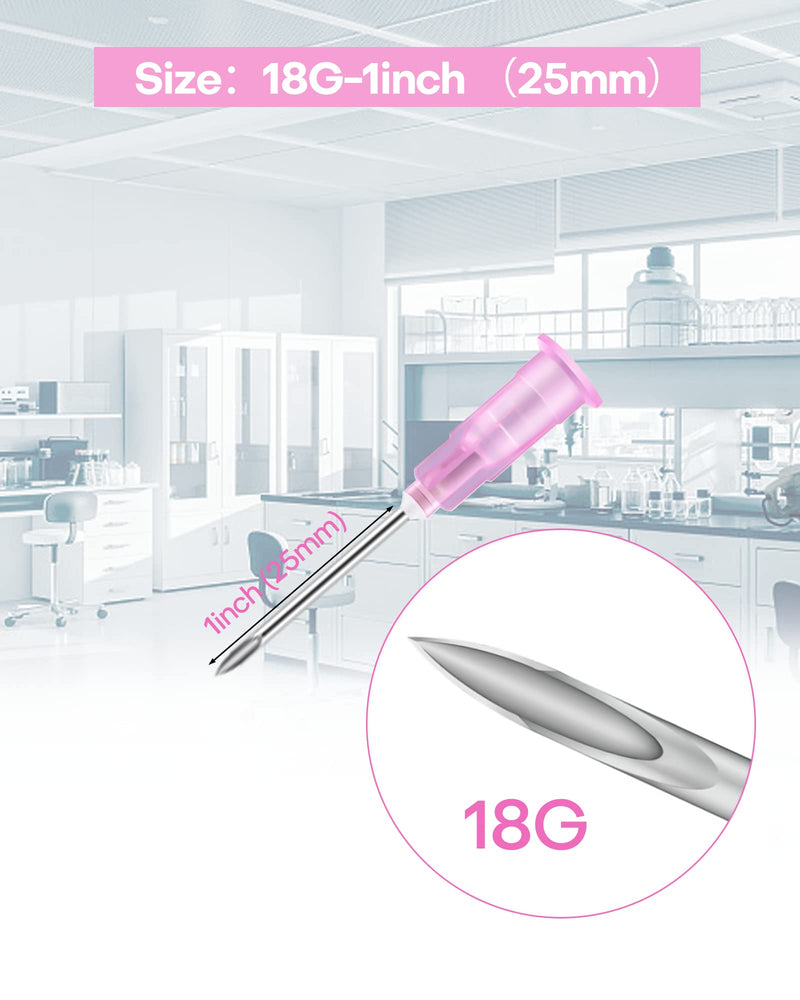 [Australia - AusPower] - 100Pcs 18Ga 1 Inch Needle Luer Lock Industrial Accessories, Individual Package Lab Tools for Measuring, Refilling Inks, Plant and Industry 18G 1 inch (25MM) 