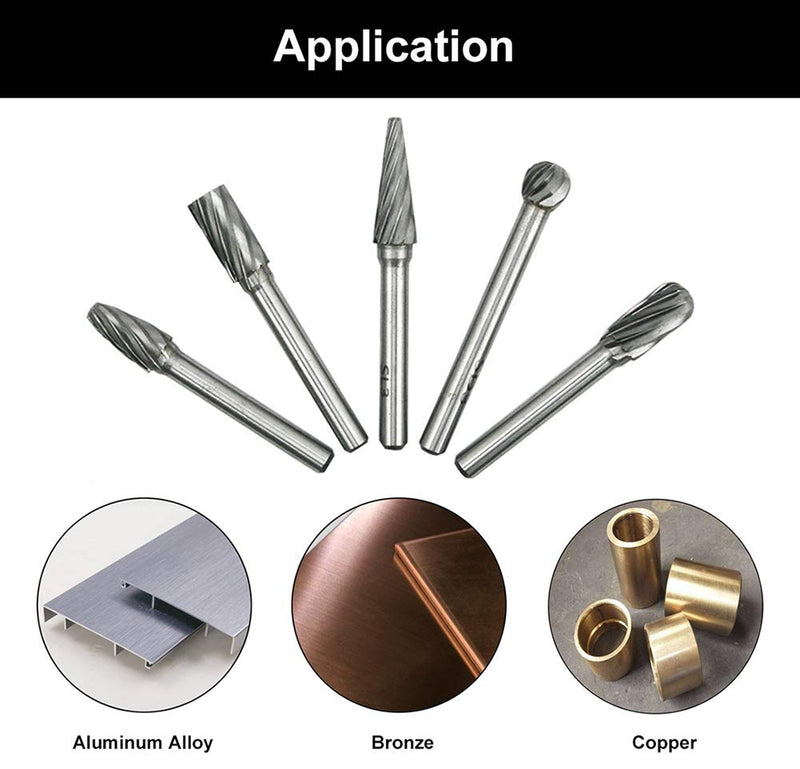 5 PCS Glaziers' diamonds 1/4" Shank Carbide Burrs Hand Tools for Aluminum Metal Carving Polishing Engraving Drilling in Plastic Box onesize Carbide Burrs for Aluminum