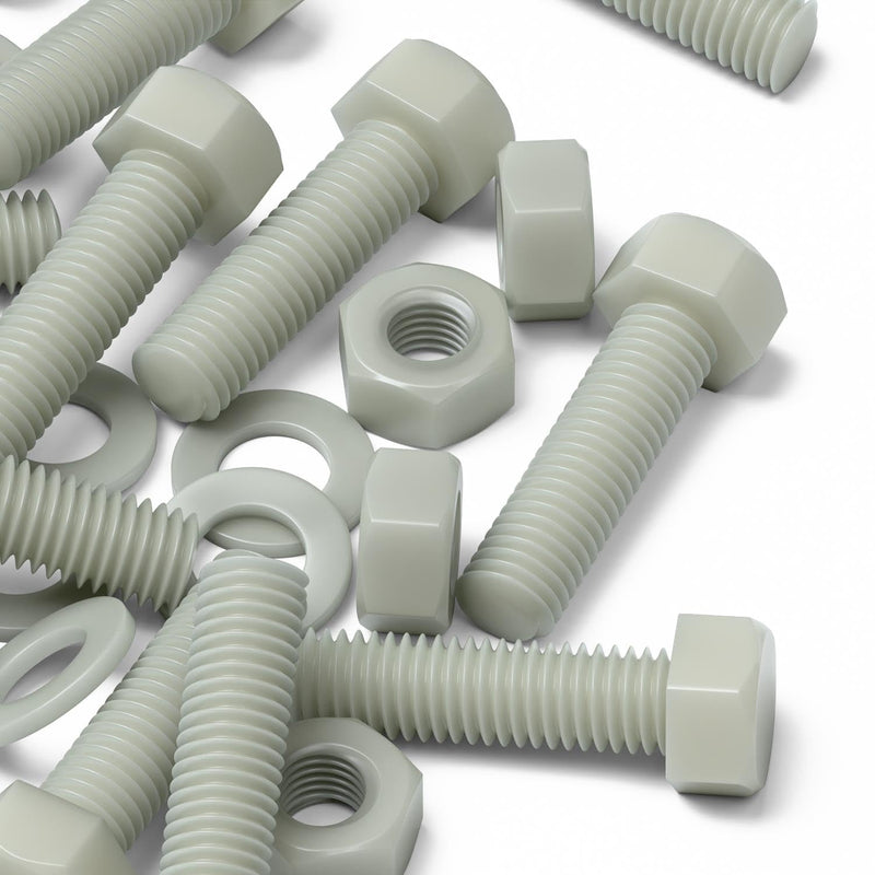 [Australia - AusPower] - 50 x Glass Filled Reinforced, Super Nylon Hex Head, M8 x 30mm, Machine Screws, Plastic Nuts and Bolts, Washers, (5/16 x 1 3/16 in) 
