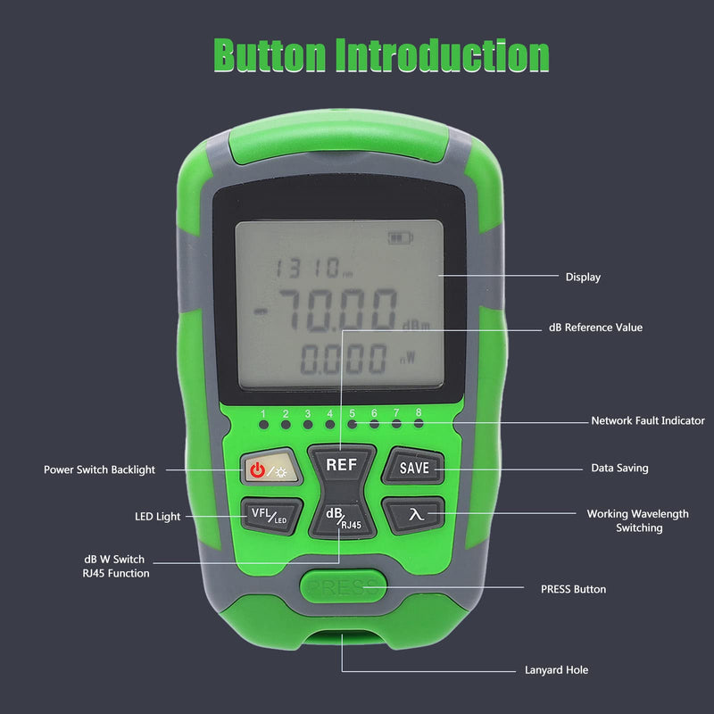 [Australia - AusPower] - Acogedor Optical Power Meter, Portable Fiber Optic Cable Tester,850,980,1270,1300,1310,1490,1550,1577,1625,1650nm, RJ45 Network Testing, 70 10dbm with Battery and USB Charging Cable 10MW 