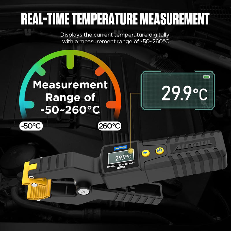 AUTOOL HVAC Digital Temperature Clamp Tester LM55 Pipe Clamp Thermometer Sensor Temperature Clamp for In-Pipe Measurements Waveform Display with HD Backlight | Pipe clamp thermometer for heating and cooling systems, digital temperature probe, HVAC for ...