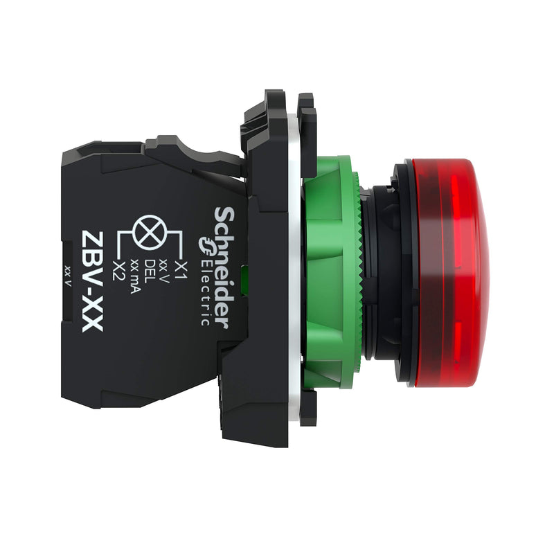 Schneider Electric XB5AVM4 Pilot Light And LED, Alarm Indicators, 230V-240V | Plastic, 22 mm, LED, smooth dome, 230-240 V AC, red x 240 V
