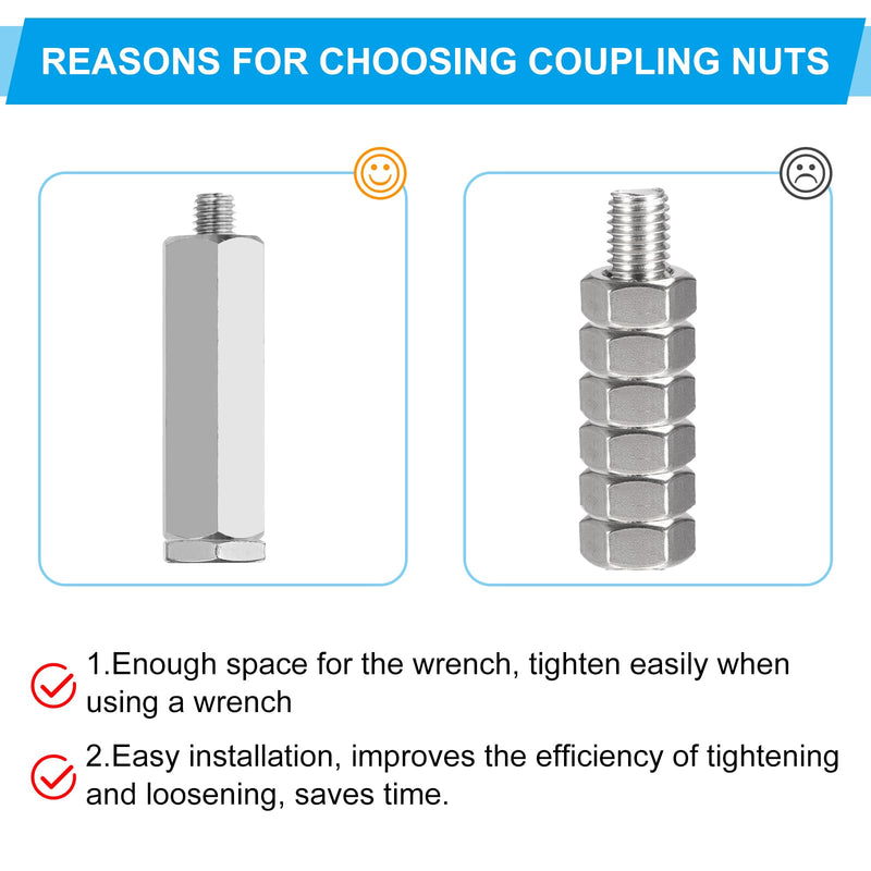 PATIKIL M12 x 1.75-Pitch 304 Stainless Steel Hex Coupling Nuts, 6Pcs 50mm/ 2" Length Coarse Fully Threaded Rod Coupling Nut Studding Connector Fasteners, Silver Tone M12-1.75 x 50mm 6