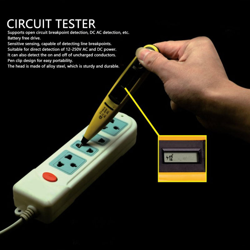 [Australia - AusPower] - 12-250V AC/DC Digital Voltage Detector Pen Volt Tester for Household Appliances Automotive and Industrial Machine Repair 