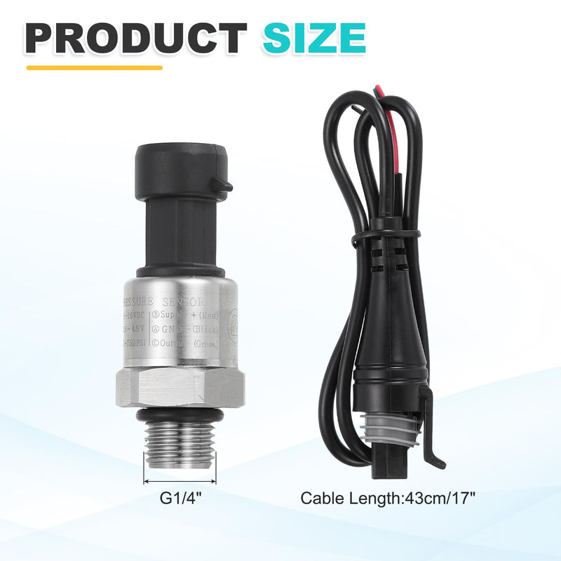 [Australia - AusPower] - MECCANIXITY Pressure Transducer Sender Sensor with Connector, G1/4" 750 PSI Stainless Steel Pressure Transmitter for Oil Fuel Water Air 