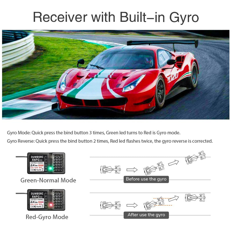 ATA HOBBY DUMBORC X6 2.4GHz 6CH RC Radio Transmitter and Receiver X6FG(Built-in Gyro) with Fail-Safe & Low Voltage Alarm Function for Rc Vehicle Car Boat Tank Model Parts Remote Controller