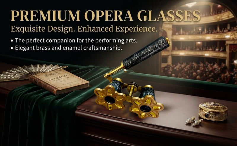 Opera Glasses Binoculars, 4x25 Vintage Brass Theater Binoculars, DF Glass with Coated Optics, Floral Engraved Design for Theater, Concerts & Events