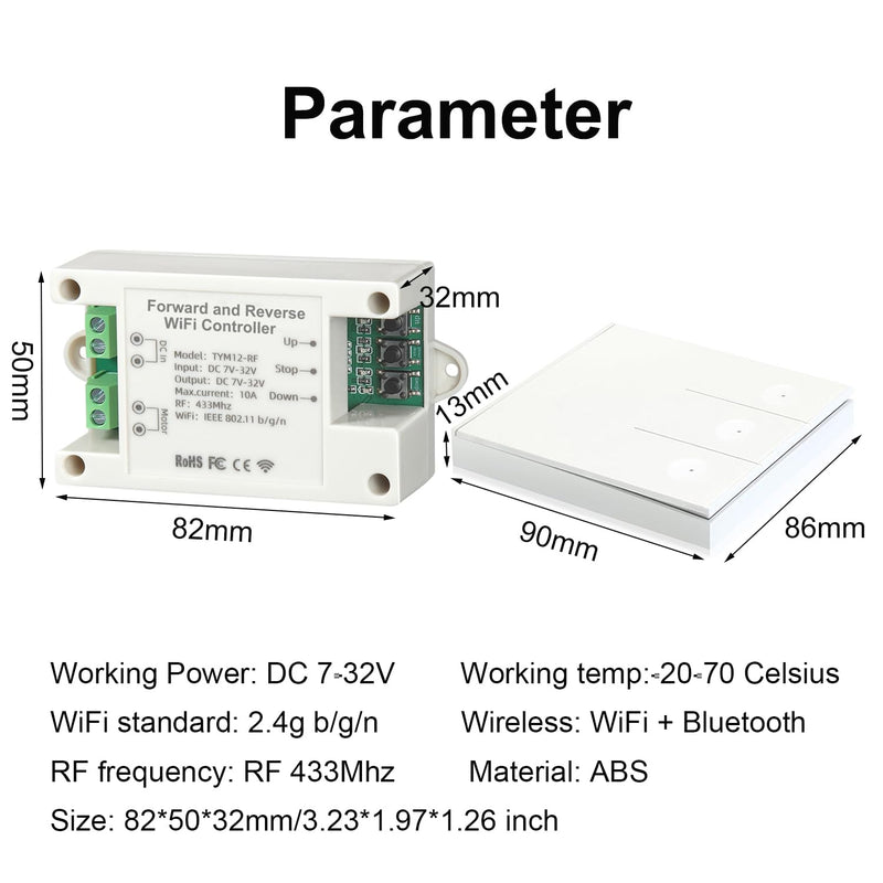 [Australia - AusPower] - WiFi Smart Linear Actuator Controller 10A Relay with Timer, Wireless Dual Control (Tuya WiFi+RF Remote) for 12V 24V 32V DC Motor, Forward and Reverse Switch & Schedule (White) White 