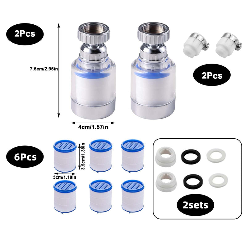 [Australia - AusPower] - XIATIAN Pack of 2 Water Filter Tap, 360° Tap Filter with 6 Pieces PP Cotton Filter Element and Universal Adapter, Tap Filter for Home, Kitchen, Bathroom, Sink 
