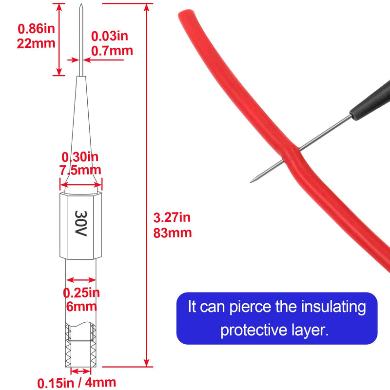 [Australia - AusPower] - 4 pcs Test Probe Pins, Stainless Steel Insulation Non-Destructive Pin, 0.7 mm Wire Piercing Probe Pin, Multimeter Probes for 4mm Banana Socket - Black, Red 