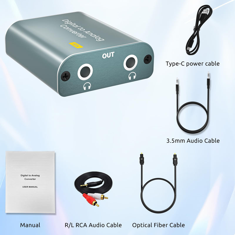 [Australia - AusPower] - Digital to Analog Audio Converter,192kHz DAC Converter Digital Optical to Dual Analog 3.5mm AUX Audio Adapter with Optical Cable 3.5 Audio Cable and 3.5 to RCA Cable(Optical to Dual 3.5mm Jack) Optical to Dual 3.5mm Jack 