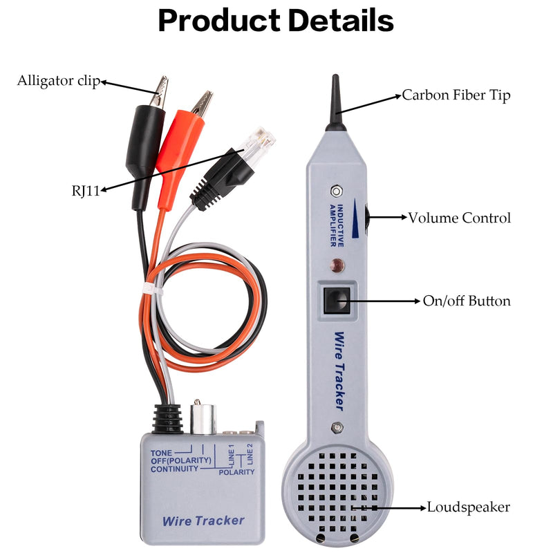 [Australia - AusPower] - 200EP High Accuracy Cable Tracker Kit with Adjustable Tones, Easy-to-Use Tone Generator and Probe Kit for Versatile Cable and Wire Maintenance, Ideal Toner Electrical Tool, Clear 
