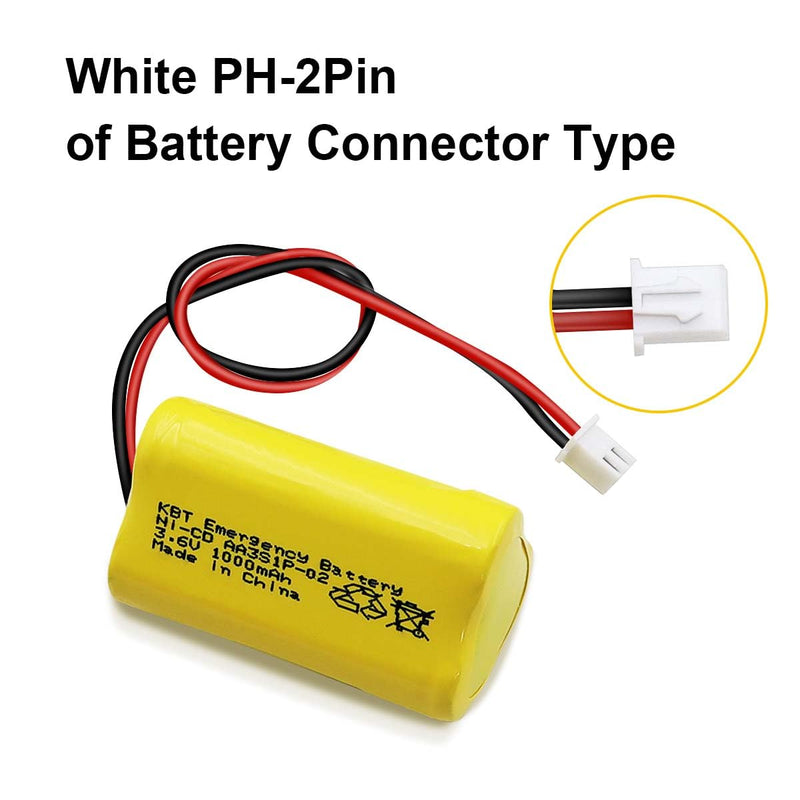 KBT 3.6V 1000mAh AA Size Battery,Ni-CD Battery with 2Pin JST PH 2.54 Connector,Replacement for Lithonia Unitech 0253799 ANIC1566 ELBB001 AA900MAH Emergency/Exit Light/Fire Exit Sign(6-Pack) 3.6V-PH2.54-02-6Pcs