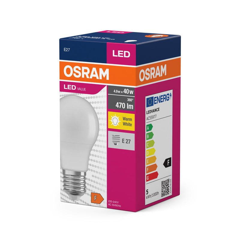 [Australia - AusPower] - Osram LED Star Value Classic A40 LED Bulb for E27 Socket, Pear Shape, FR, 470 Lumens, Warm White (2700K), Replacement for Conventional 40W Incandescent Bulbs, Non-Dimmable, Pack of 10 40W-Ersatz Matte 10 Pack 