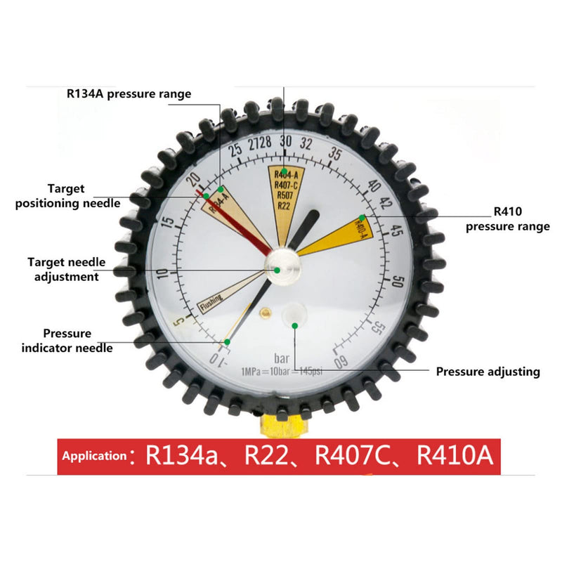 Pressure Gauge SAE 1/4, -1 to 60 Bar | For air conditioners R134a, R22, R407C, R410A, R404A, R507, R422D, R32