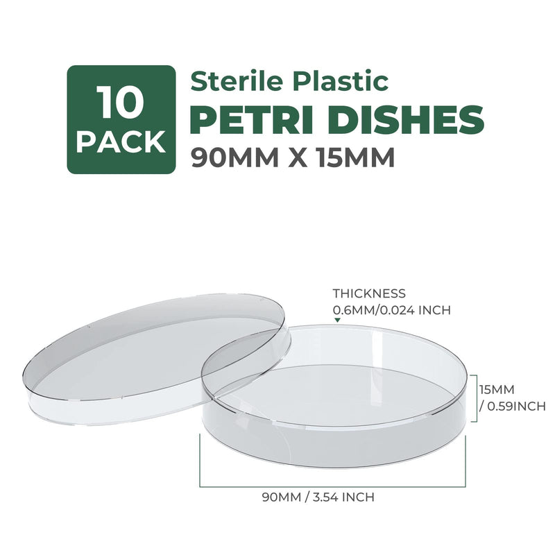 [Australia - AusPower] - 10 Pack Sterile Thick Plastic Petri Dishes with Lid, 90mm Dia x 15mm Deep Clear 3 Vents Petri Dish for Lab Science Experiment 10 