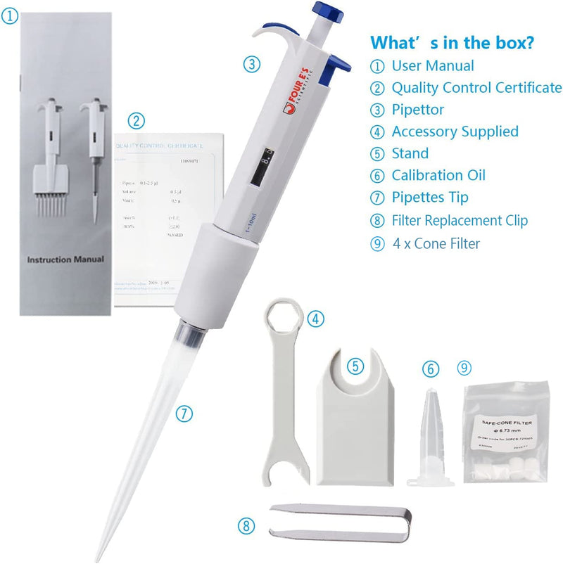 [Australia - AusPower] - FOUR E'S SCIENTIFIC 1-10ml High-Accurate Single-Channel Manual Adjustable Variable Volume Pipettes 09 (1-10ml) 