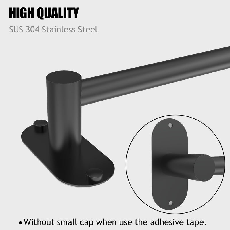 Towel Bar, Adjustable 14.4inch - 25.2inch Towel Rack, Self Adhesive Wall Mounted for Bathroom Kitchen Hand Towel Holder Cloths Hanger 304 Stainless Steel Organizer Single Bar (1, Matte Black) Standard Length–black 1