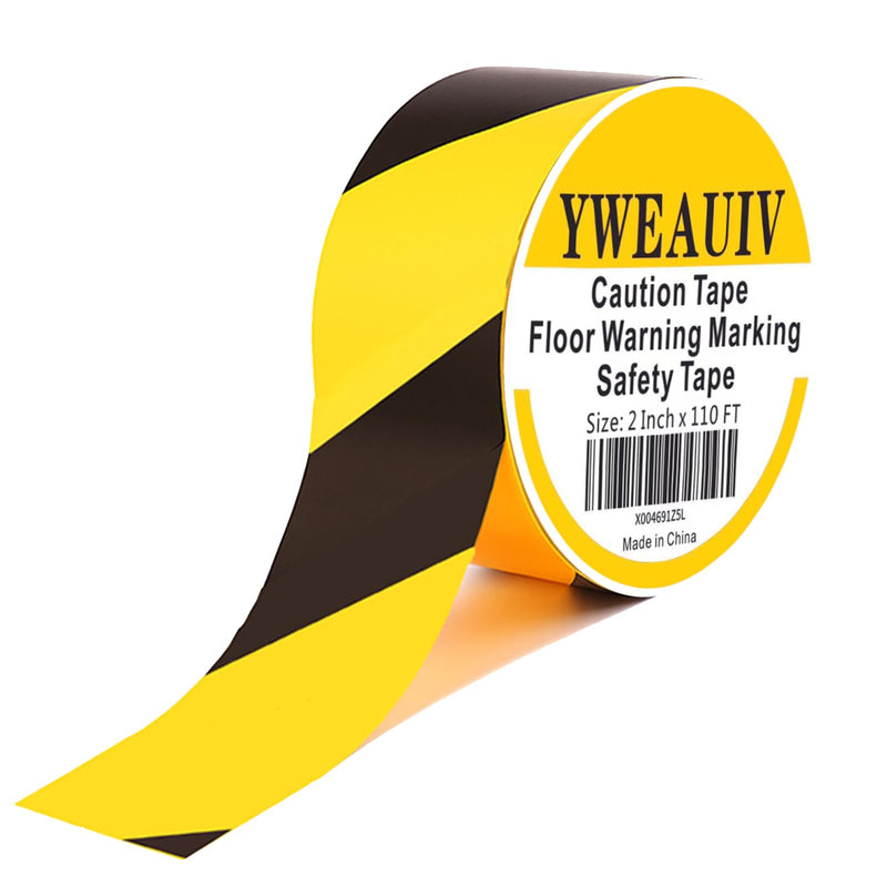2 Inch x 110 FT Black & Yellow Floor Marking Tape, High-Visibility & Adhesive Hazard Tape for Caution & Aisle Marking, Warning Safety Stripe Tape, Caution Tape Roll for Walls Steps Pipes Equipment 2 Inch x 110 FT Black & Yellow PET Tape