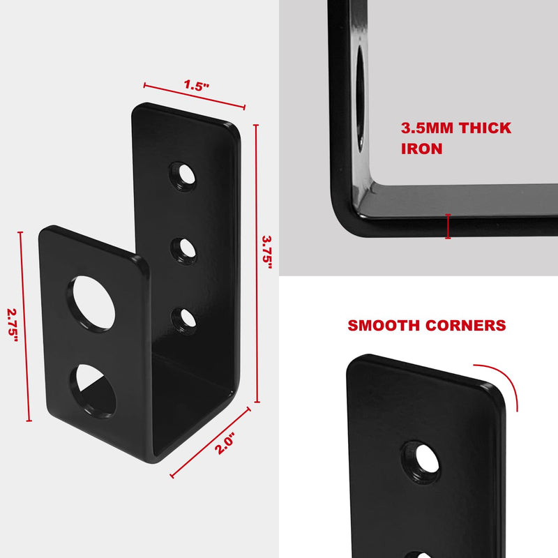 SecurityMan (2-PK) Heavy Duty 2x4 Door Barricade Brackets - 700lbs of Force, Install in Minutes - (4pc) Thick 3.5mm Iron Metal U Bracket | Rust Proof - Gate Bar Holder for Indoor/Outdoor Door Security Black 4 Pack