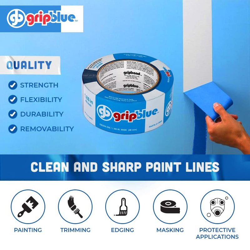 Blue Painters Tape 2 Inch Wide, 1 Roll Masking Tape - Perfect for Precise Lines on Walls & Trim, Multi-Surface, Residue-Free, Easy Removal - Ideal for Indoor & Outdoor Use, 1.88in x 60yds 2 in/1.88 (Single Roll)