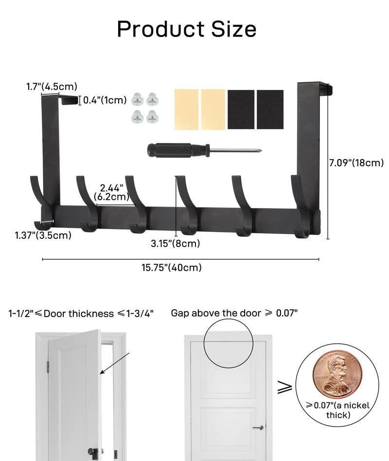 [Australia - AusPower] - Over The Door Hooks, Door Hanger Hooks for Hanging, Over The Door Towel Racks for Bathroom with 12 Coat Hooks, Over The Door Hanger for Coats and Towels 1 Pack Black 