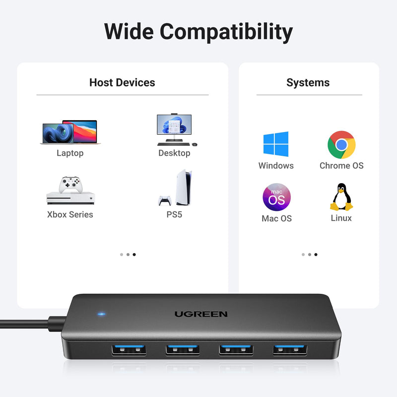 [Australia - AusPower] - UGREEN USB 3.0 Hub, 4 Ports USB A Splitter Ultra-Slim USB Expander for Mouse, Keyboard, Flash Drive, U Disk, Printer Compatible with Laptop, Desktop PC, Xbox, PS5, and More 0.5 ft 
