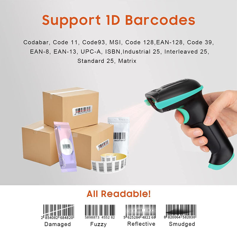 [Australia - AusPower] - Tera Barcode Scanner Wireless Versatile 2-in-1 (2.4Ghz Wireless+USB 2.0 Wired) with Battery Level Indicator 328 Feet Transmission Distance Rechargeable 1D Laser Bar Code Reader USB Handheld (Blue) 