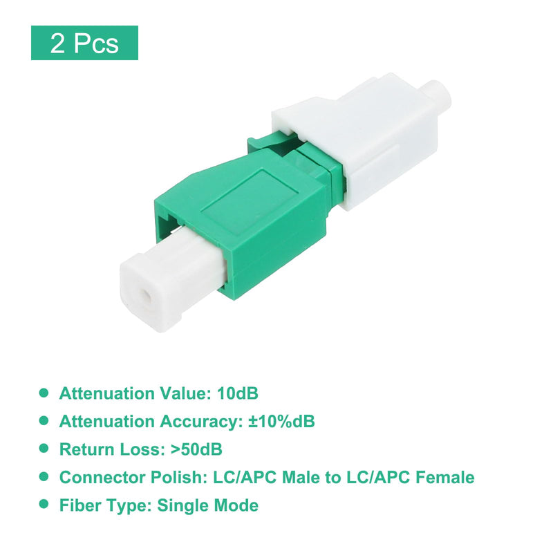 QUARKZMAN 10dB LC Fiber Attenuator, LC/APC Singlemode Fiber Optic Connector Male to Female for Fiber Optic Transmission, Pack of 2 10 dB