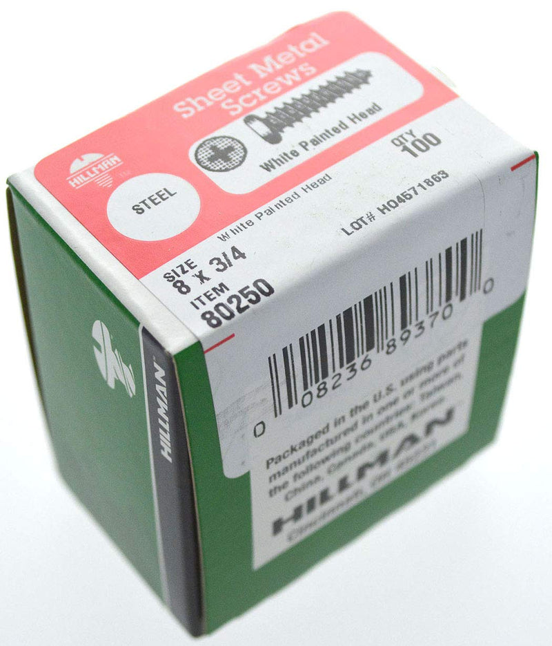 [Australia - AusPower] - Hillman 80250 8 x 3/4 -Inch Pan Head Phillips Sheet Metal Screw, 100-Pack,White 