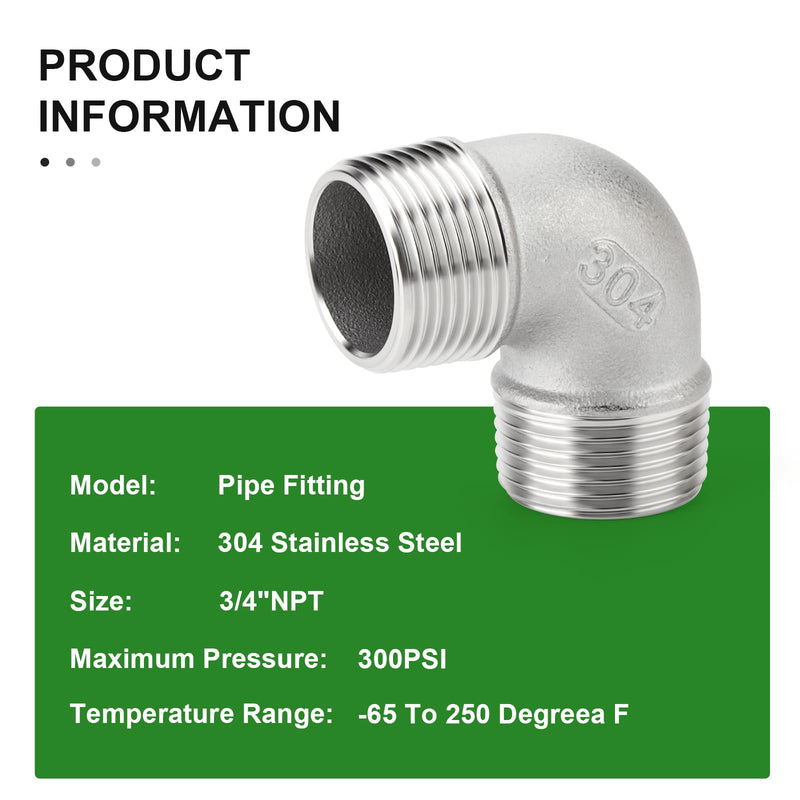 [Australia - AusPower] - TAISHER 5PCS 304 Stainless Steel 90 Degree elbow,3/4" NPT Male × 3/4" NPT Male Thread Pipe Fitting 3/4" MNPT × 3/4" MNPT 5 