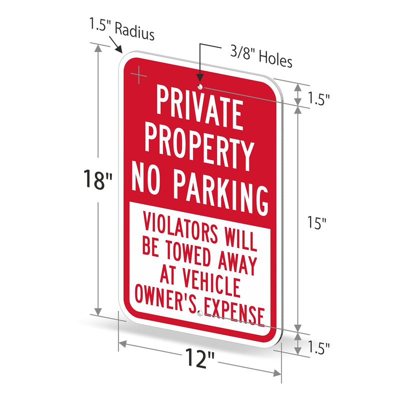 SmartSign - K-5476-EG-12x18 "Private Property - No Parking Violators Towed" Sign | 12" x 18" 3M Engineer Grade Reflective Aluminum Red on White