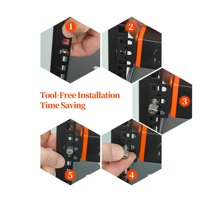 [Australia - AusPower] - 25Pack Tool-Free Hand‑Twist Rack Screws & 19" Square-Hole Cage Nuts Combo - No-Tool Server Rack Mount Hardware with Soft Washers, Carbon Steel for Server/A/V Cabinets,Network Racks (12/24) #12-24 