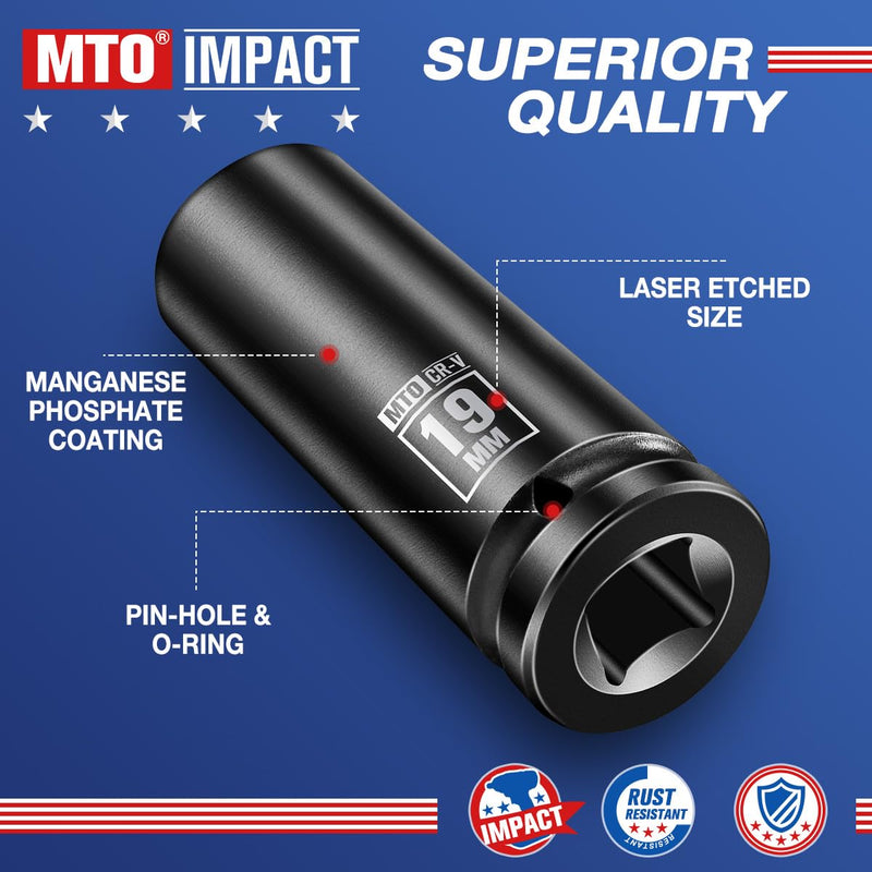 [Australia - AusPower] - 1/2" Drive 19mm Deep Impact Socket, 6-Point Metric Socket for Automotive Maintaince, CR-V Steel Meets ANSI Standards 