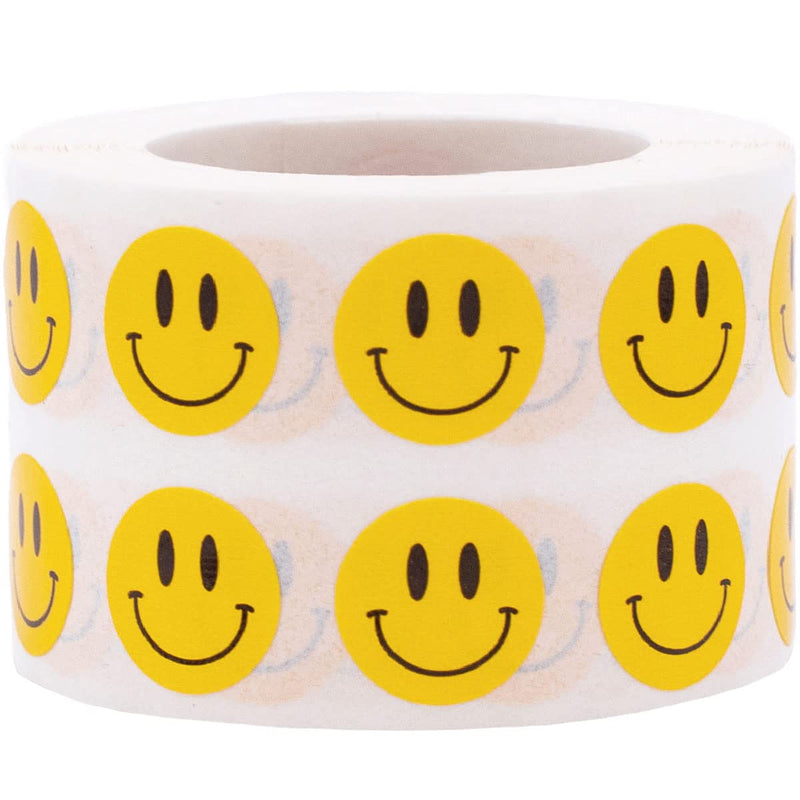 1/2" Inch Small Yellow Semi-Gloss Happy Face Labels, 1,000 Total Adhesive Stickers on a Roll, Perfect for Kids Classroom Incentives, Motivational Chart Use