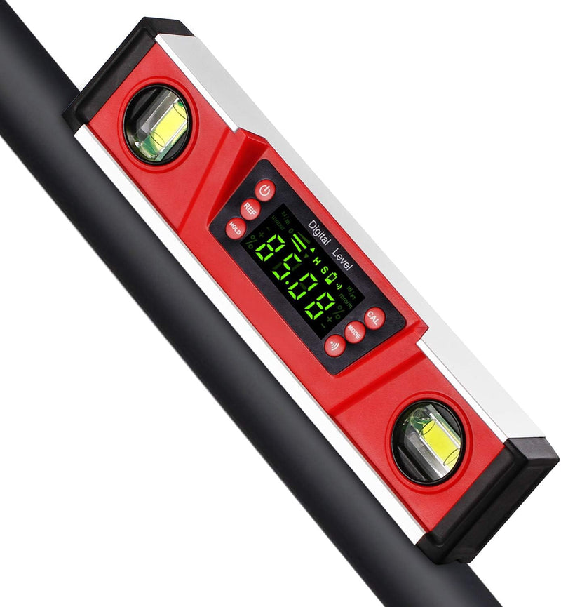 [Australia - AusPower] - Digital Angle Finder and Level Gauge 10 Inch - Magnetic Level with Neodymium Magnets & V-Groove Base, IP54 Water Resistant, Bright LED Display, Carrying Bag for Precision Engineering and Construction 
