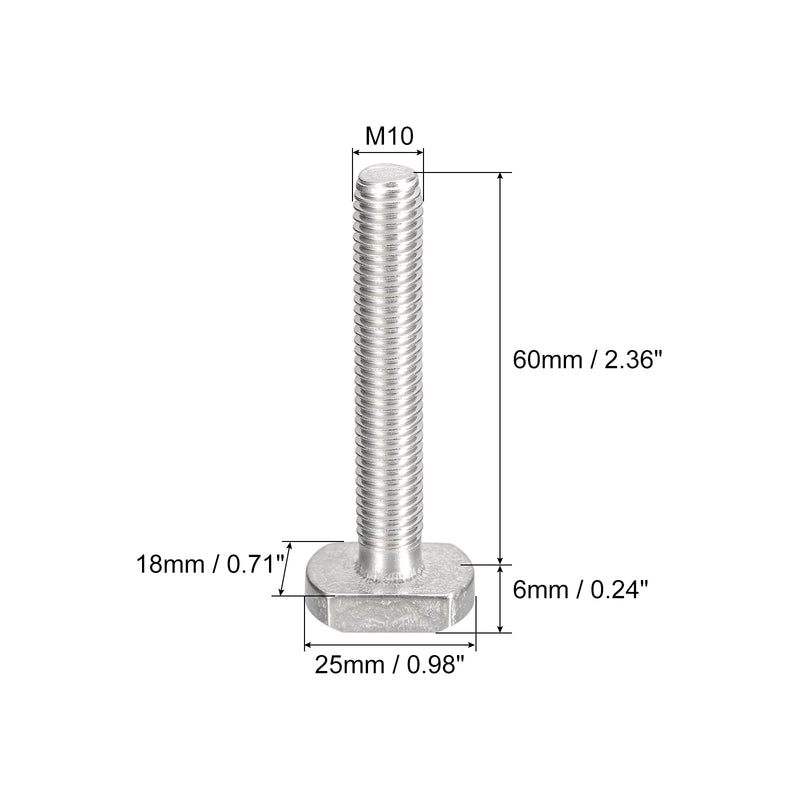 [Australia - AusPower] - uxcell T-Slot Bolts, 5pcs M10x60mm T Slot Drop-in Stud Sliding Bolts 304 Stainless Steel T Shape Screws for T Track 60mm 5 