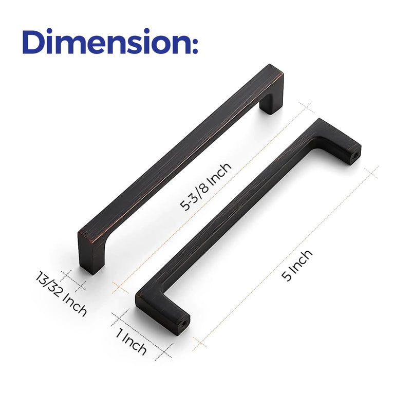 Ravinte 5 Pack Solid 5 Inch Square Cabinet Handles - Oil-Rubbed Bronze Drawer Pulls - Kitchen Hardware 5 Inch Hole Center