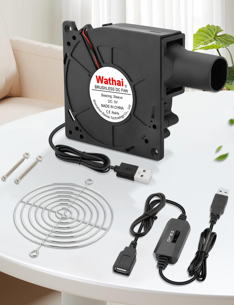 Wathai 120 mm x 32 mm USB Centrifugal Fan Turbines | Speed Controller for PC, Inflators, Fireplaces, BBQ Picnics, Grow Tents, 3D Printing, Cooling Fans for Household Appliances with Duct
