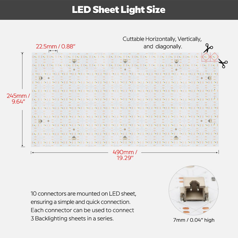 [Australia - AusPower] - 1 Pc 6000K Daylight White LED Sheet for Backlighting, 24V 28W 19.2"x9.6" Slim Flexible Cuttable Connectable LED Sheet Light, Connectors and Adhesive Backing (Daylight White 6000K) Daylight White 6000K 