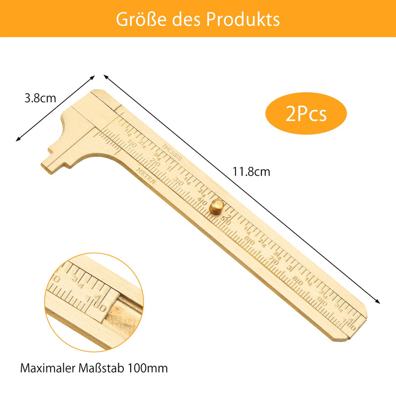 [Australia - AusPower] - UOCAI Pack of 2 Small Callipers, Analogue, Handy Push Gauge, Mini Brass Sliding Gauge, Double Scale, Pocket Ruler, for Jewellery, Woodworking, Inch Measuring Tool Ruler, 100 mm 