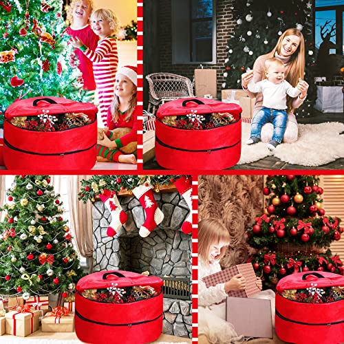 Double Layer Christmas Wreath Storage Container Bags Double Wreath Storage Container Zippered Bag with Handle Festive Storage Box Storage for Xmas Garlands, Red(2 Pcs,24 Inch) 2 24 Inch
