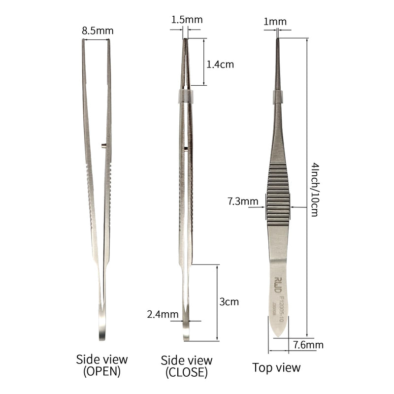 [Australia - AusPower] - RWD IRIS Dressing Forceps 4", Martensitic Stainless Steel Medical Tweezers, 1mm Width Serrated Straight Tip, Micro Forceps Tweezer, Surgical Tweezer for High-Precision Handling (F12005-10) 4'' (F12005-10) 