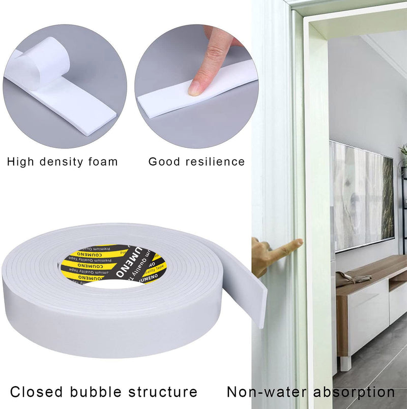 [Australia - AusPower] - EVA Single-Sided Adhesive White Foam Tape, Single-Sided Sealing Strip Foam Pad Sponge Tape Window Weatherproof, Self-Adhesive Insulation Sealing Tape (White)0.98inX16.4FT 0.98inX16.4FT 