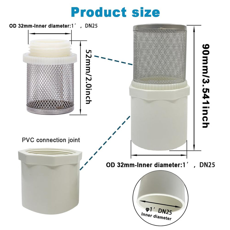 [Australia - AusPower] - 1 inch stainless steel filter cover connected to 1 inch/DN25 PVC water pipe, Suction Strainers used to remove debris and reduce solid entry 1"DN25 