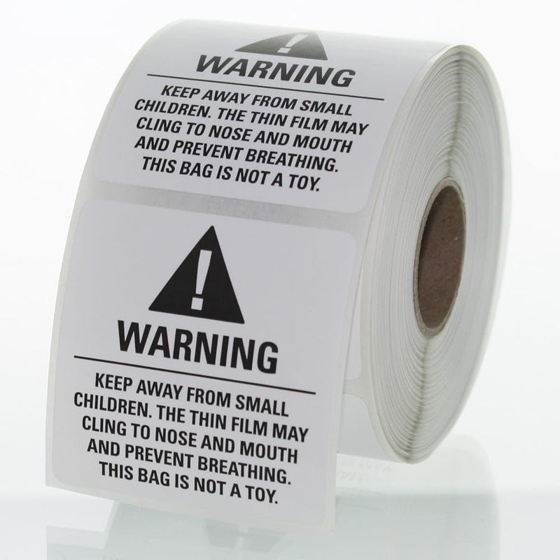 Suffocation Warning Labels - 2 x 2, 500 Labels per Roll - Permanent Adhesive, White Matte - Safety Stickers for Bags, Packaging, & Shipping Compliance - White Labels, Black Text - LabelValue
