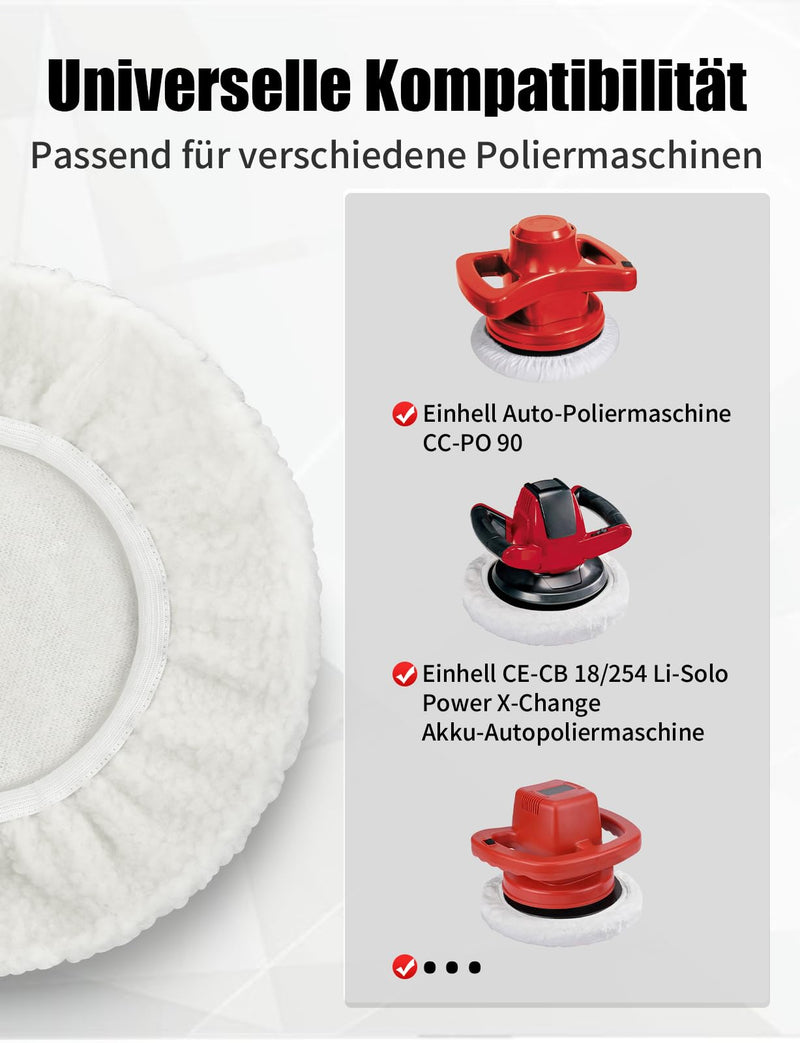 Set of 3 Lambswool Polishing Covers for Einhell Cordless Car Polisher CE-CB 18/254 Li, CC-PO 90, for 220 mm - 250 mm Polishing Machines Set of 3