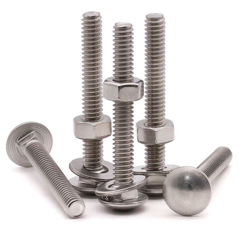 [Australia - AusPower] - 1/2-13 x 3-1/2" (4 Sets) Stainless Steel Square Neck Carriage Bolts with Nuts and Washers, Full Thread, No Coating Plain Finish, Coarse Thread UNC, Stainless Steel 304 (18-8) 1/2-13 x 3-1/2" 4 